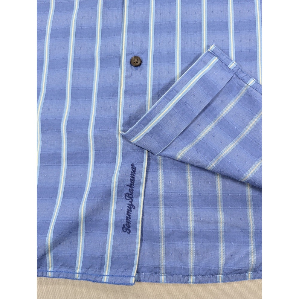 Tommy Bahama Shirt Mens Large Blue Striped Cotton Silk Long Sleeve Button - Picture 8 of 12